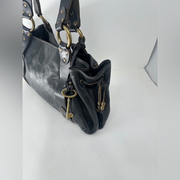 Vintage Y2K shoulder bag Black Leather Fossil Bag M Bag Real Leather. - Picture 4 of 14